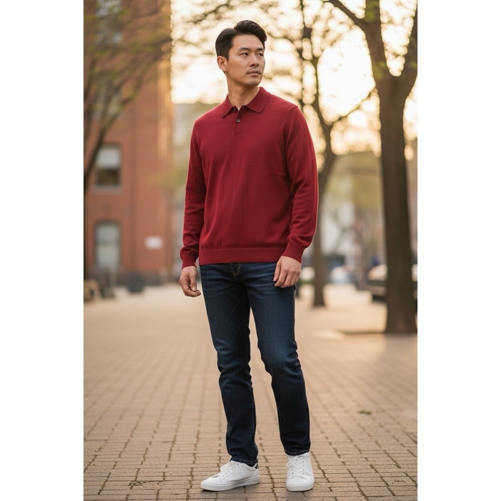 Murano XL 100% Merino Wool Red Long Sleeve‎ Polo Sweater Men's Australia